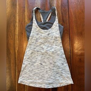 lululemon athletica Heathered White and Gray Racerback Tank